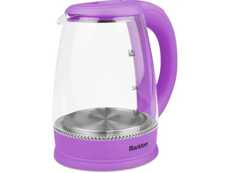 Blackton Bt KT1800G фиолетовый чайник 1.8л вид спереди с прозрачной колбой и шкалой объёма