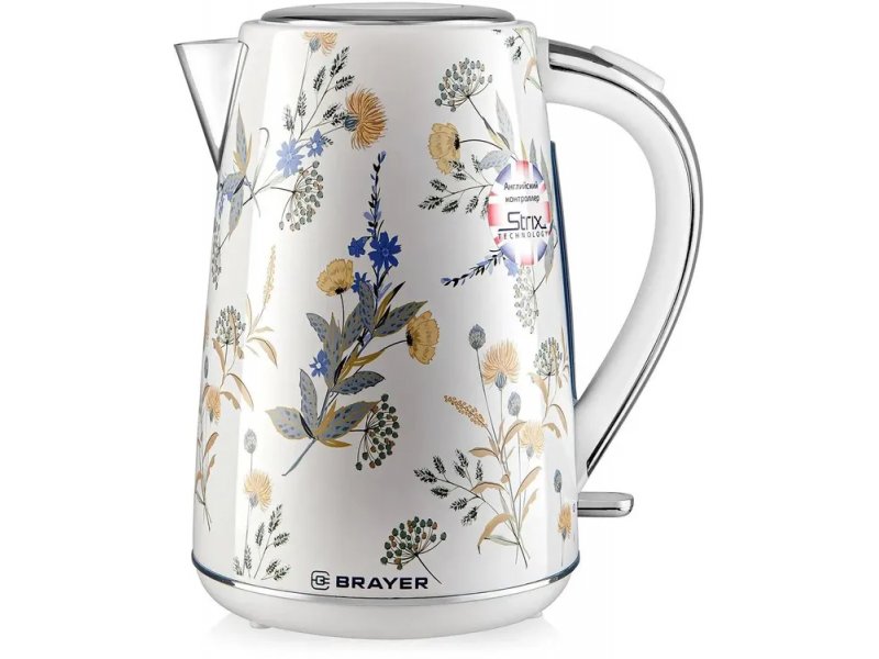 Brayer BR1083 электрический чайник 1.7 л с растительным орнаментом — вид спереди