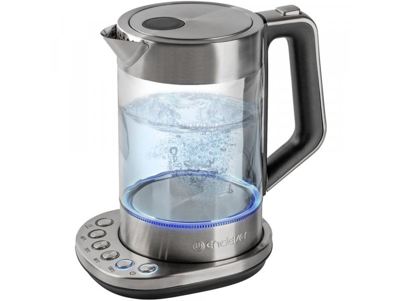 Endever Skyline KR-366G — стеклянная колба с синей подсветкой основания и металлическим верхом