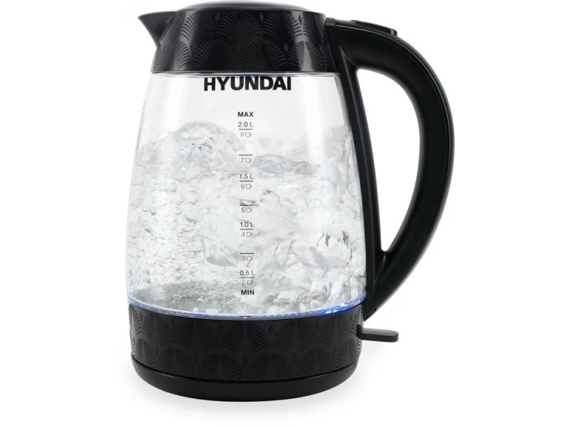 Hyundai HYK-G4505 чёрный электрический чайник 2 л — скрытая спираль, стеклянный корпус