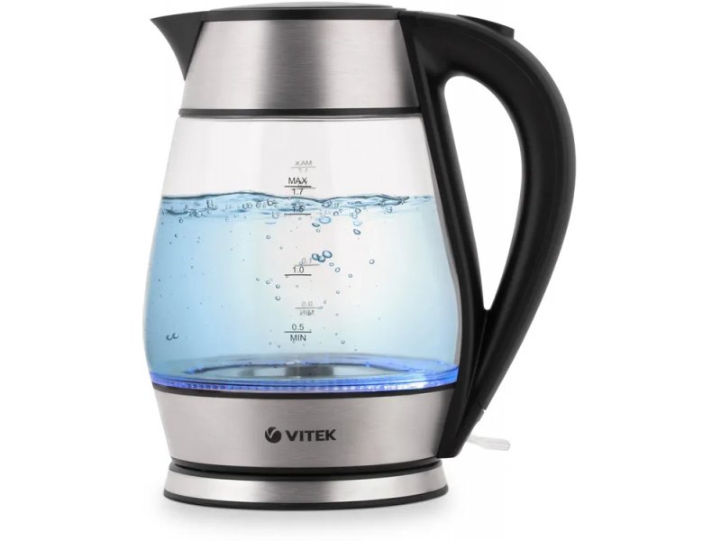 Vitek VT-7037 электрический чайник 1.7 л серебристый корпус пластик-стекло скрытая спираль
