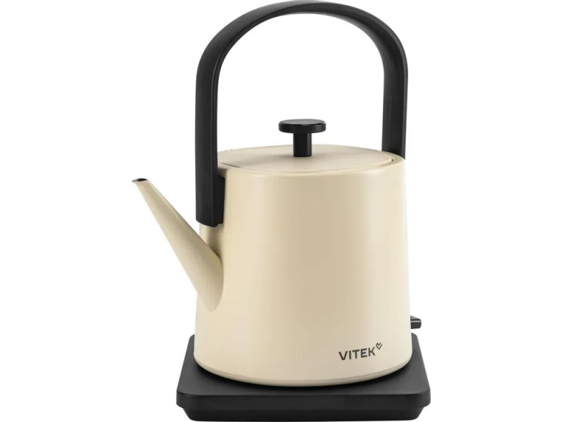 Vitek VT-WK1001 электрический чайник 0.8л кремовый — вид спереди с подставкой