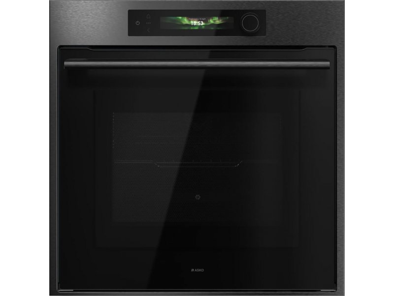 Asko OCM66BSH духовой шкаф с СВЧ — чёрная сталь, TFT-дисплей, вид спереди