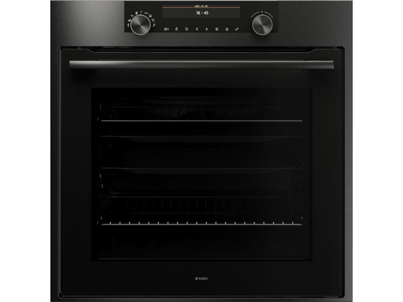 Asko OP8687B духовой шкаф черная сталь вид спереди с закрытой дверцей