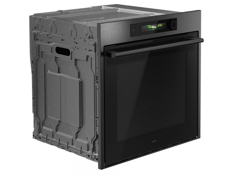 Asko OTP66BSH общий вид конструкции — корпус, открытая дверца, TFT-дисплей, чёрное стекло