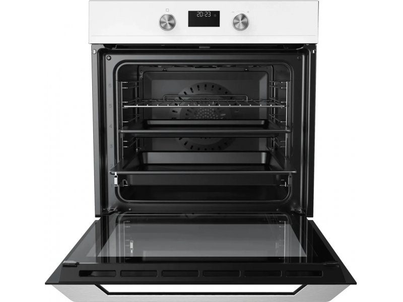 Haier HOQ-K5AAN3GW &mdash; внутренняя камера с конвекционным вентилятором, металлическими решётками и чёрным покрытием стенок