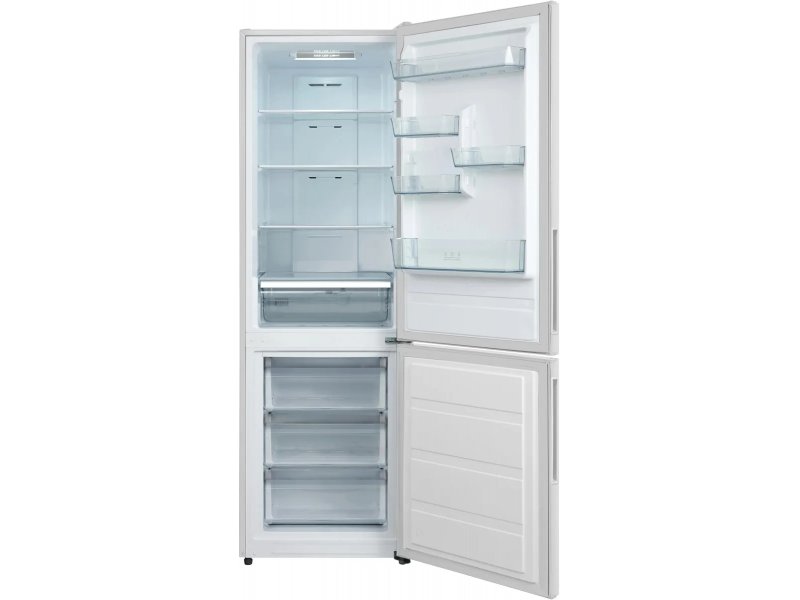Centek CT-1722 открытые камеры — четыре стеклянные полки в холодильном отделении, три выдвижных ящика морозильника снизу