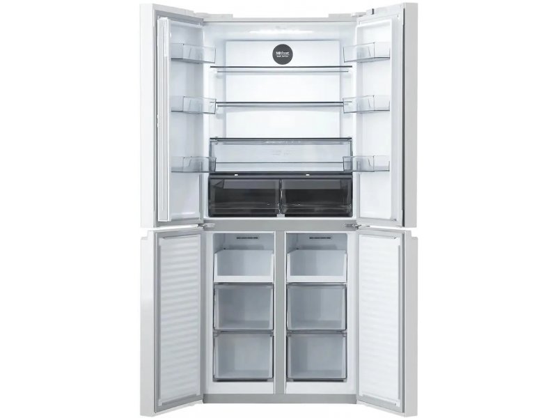 Centek CT-1744 открытые двери обеих камер &mdash; полки холодильника сверху и выдвижные ящики морозильника снизу