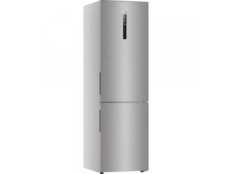Haier C2F637CFMVU1 — боковой вид под углом с открытыми дверцами, серебристый металлический корпус
