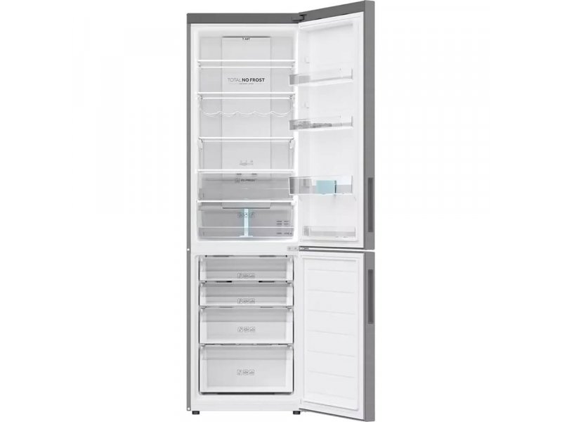 Haier C2F637CFMVU1 — пустая морозильная камера с 4 выдвижными ящиками, полки холодильного отдела сверху