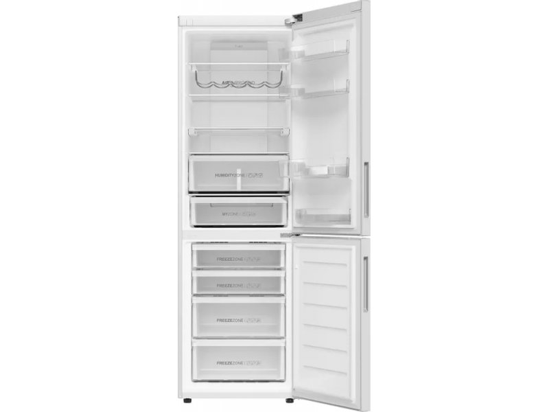 Haier C4F637CWRGU1 — полки холодильного отделения и ящики морозильной камеры крупным планом