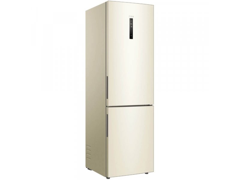 Haier C4F640CCGU1 — боковой вид, глубина корпуса и профиль дизайна бежевого металлического холодильника