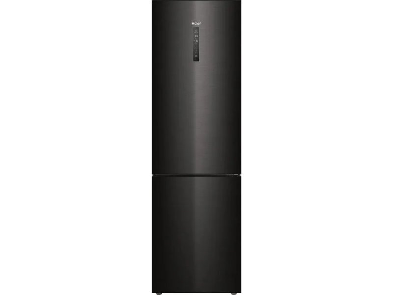 Haier C4F740CBXGU1 черная сталь — вид спереди, закрытые двери, сенсорная панель управления