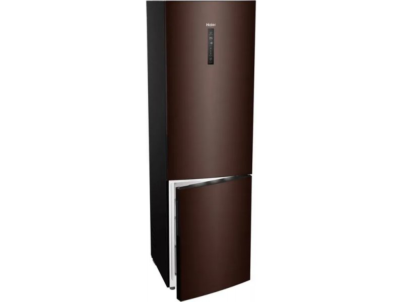 Haier C4F740CLBGU1 вид сбоку с открытой дверью — внутренняя отделка и полки холодильной камеры