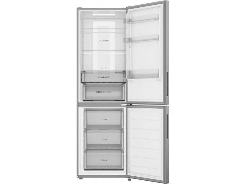 Haier CEF534CSRG открытый вид обеих камер пустые полки морозильные ящики