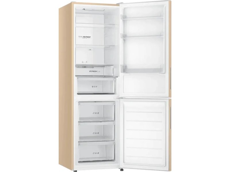 Haier CEF536CGG открытая дверь холодильной камеры полки и ящики организация хранения