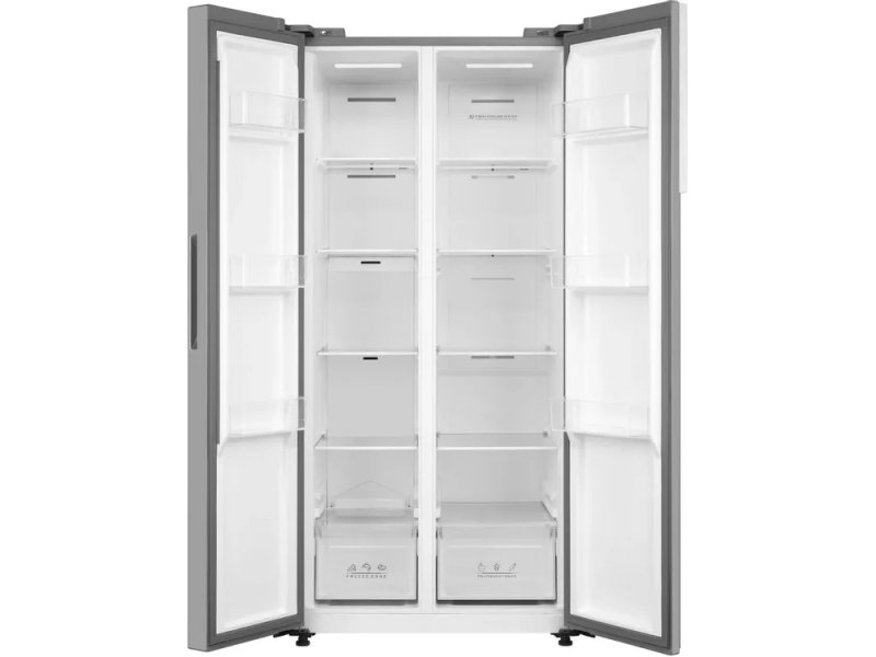 Korting KNFS 83414 Х интерьер с открытыми дверями стеклянные полки ящики LED-освещение организация хранения