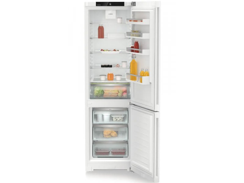 Liebherr CNf 5703 с открытыми дверцами &mdash; полки с продуктами, панель управления сверху, выдвижной ящик морозилки