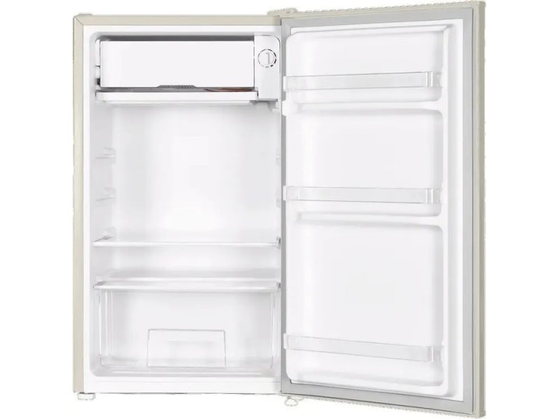 Maunfeld MFF83RBG открытая дверь полки и ящик для овощей внутри