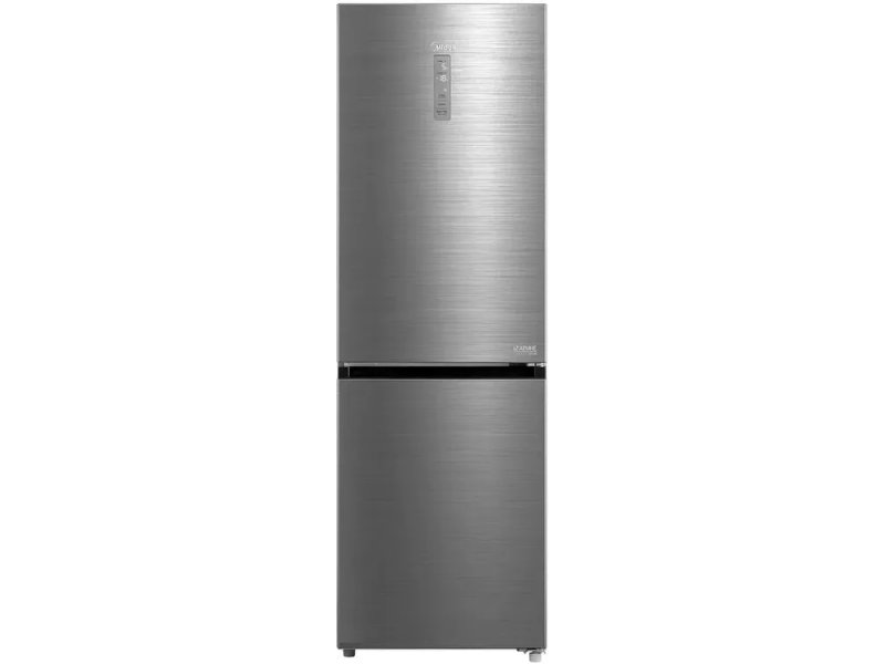 Midea MDRB471MGF46O нержавеющая сталь — двухкамерный холодильник с нижней морозилкой, вид спереди