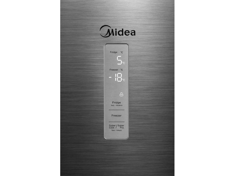 Midea MDRB471MGF46O — вид сбоку, нержавеющая сталь, корпус из металла