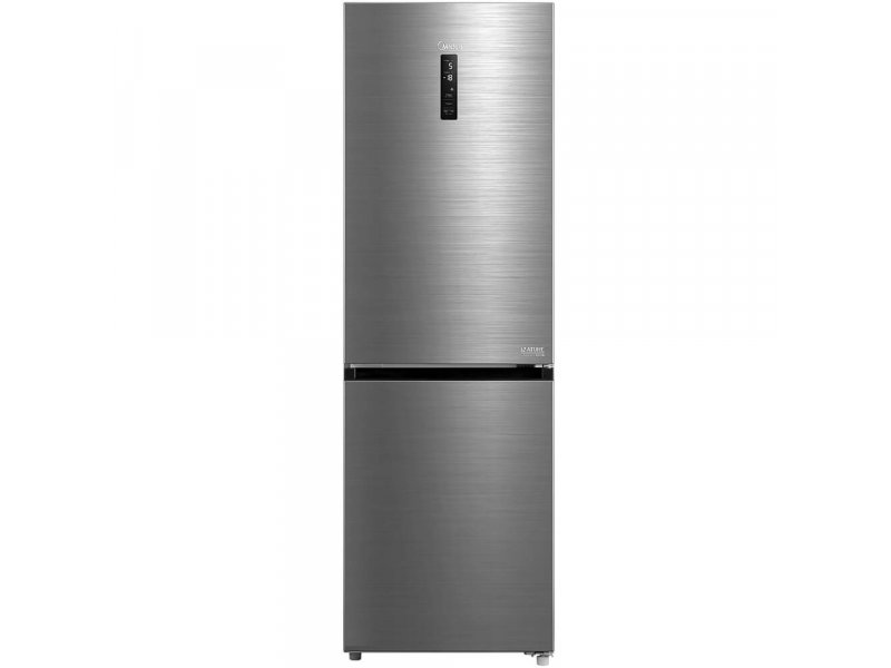 Midea MDRB472MGF46OM серебристый двухкамерный холодильник с морозилкой снизу общий вид