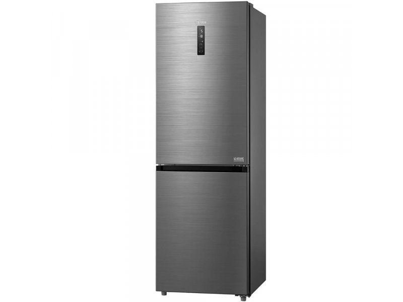 Midea MDRB472MGF46OM серебристый металлический корпус вид сбоку глубина 66 см