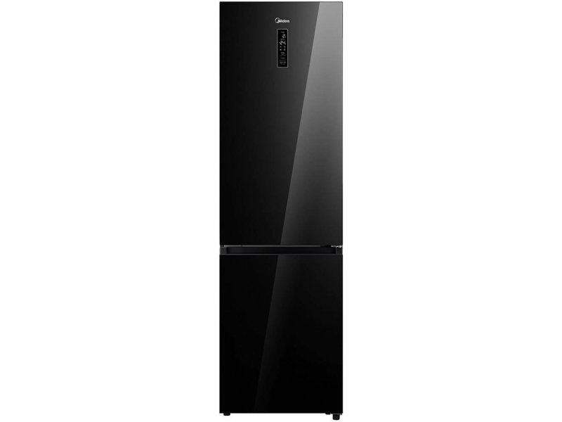 Midea MDRB521MGE22ODM черный двухкамерный холодильник стеклянные фасады вид спереди