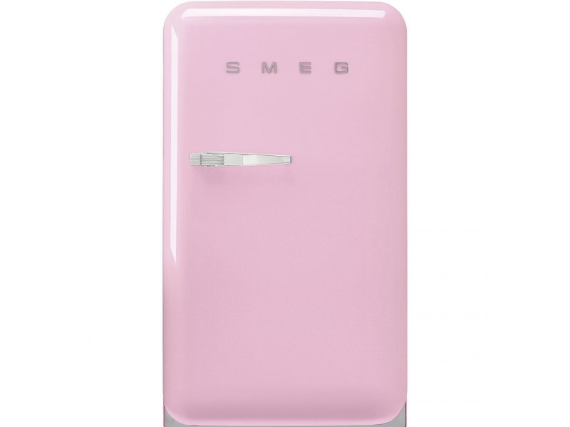 Smeg FAB10RPK6 розовый — вид спереди, ретро-дизайн с хромированной ручкой