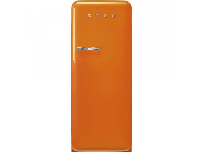 Smeg FAB28ROR6 оранжевый — вид спереди, ретро-дизайн 1950-х, однокамерный холодильник