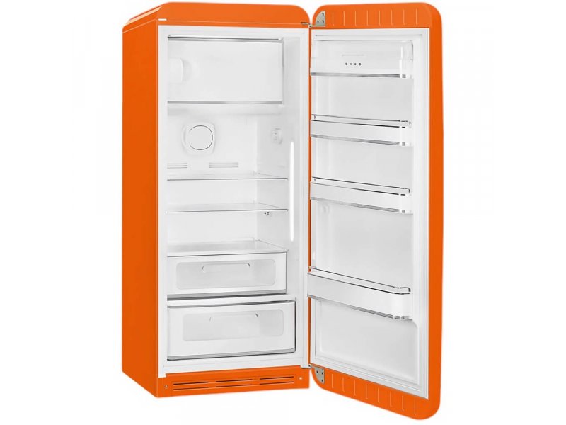 Smeg FAB28ROR6 — нижняя секция камеры с ящиками для овощей и полки на двери