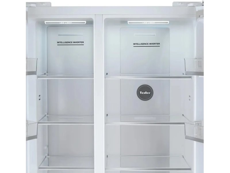 Tesler RSD-537Bi внутренний вид холодильной камеры — Intelligence Inverter, организация полок