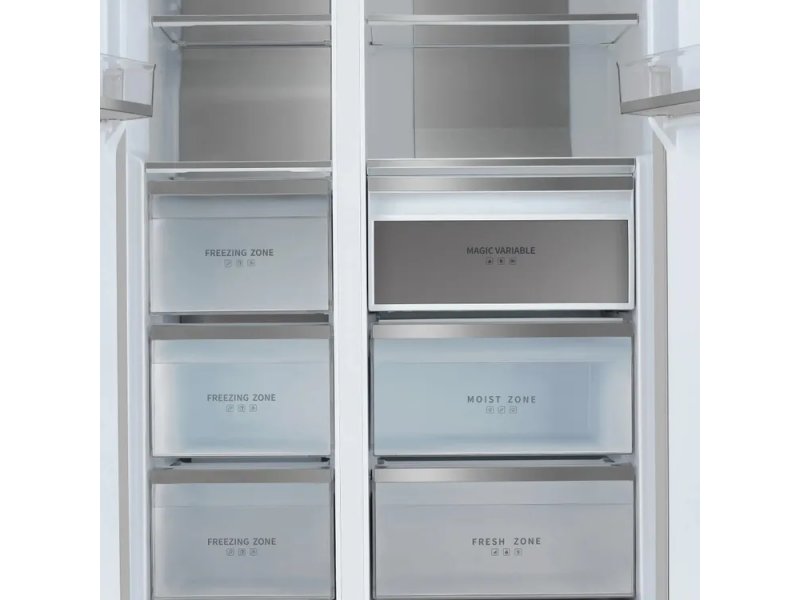 Tesler RSD-537Bi нижние отделения — функциональные зоны Freezing Zone, Moist Zone, Fresh Zone