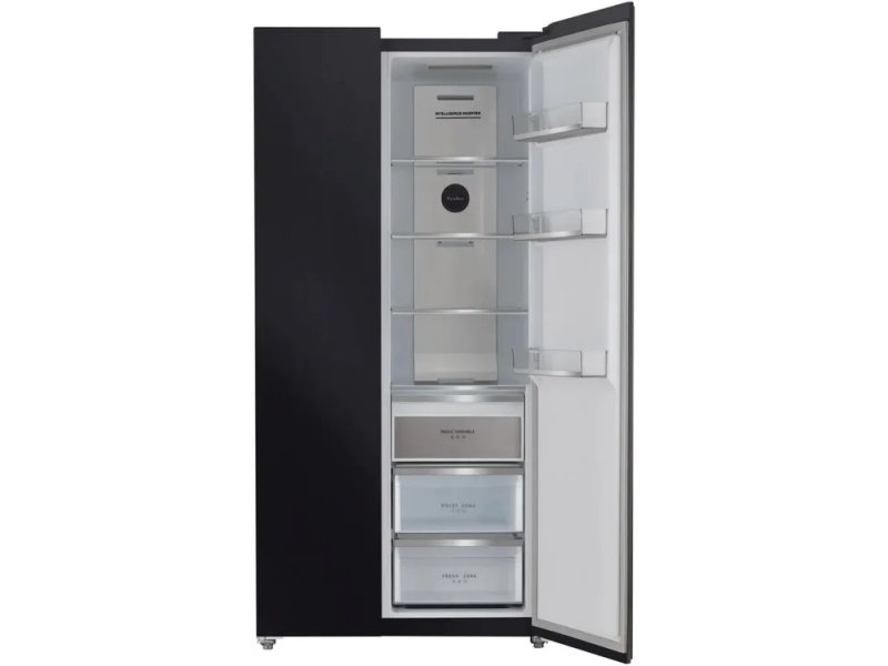 Tesler RSD-537BI холодильная камера справа — 4 стеклянные полки, 3 ящика для овощей, балконы на двери