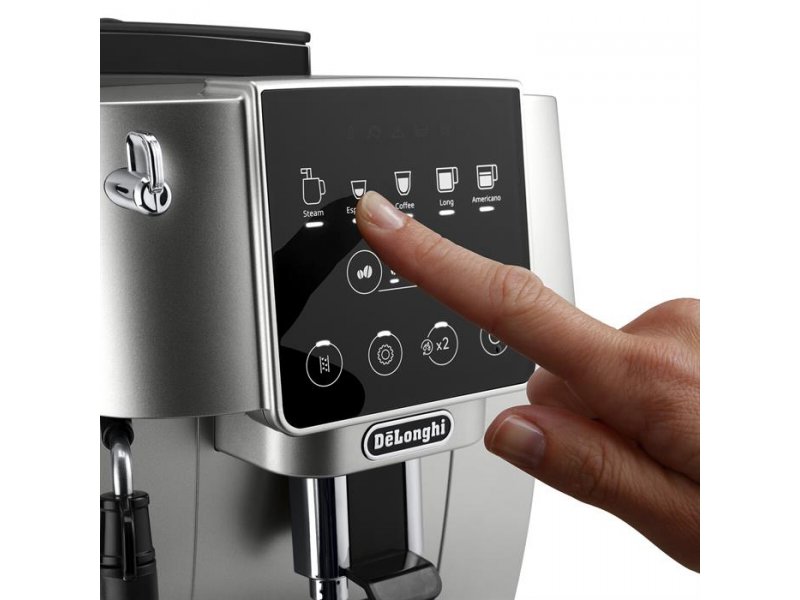 DeLonghi ECAM220.30.SB — сенсорный дисплей и иконки выбора напитков на панели управления