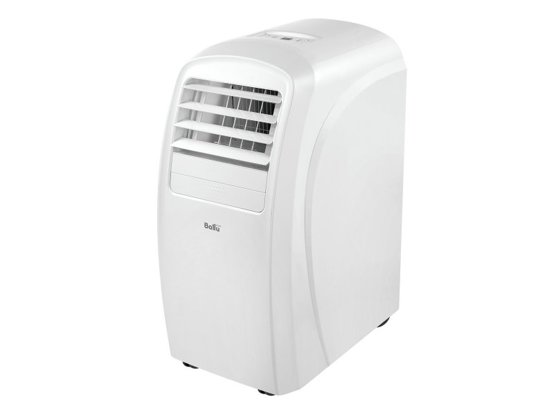 Ballu Smart Pro BPAC-20 CE_20Y вид спереди, белый корпус на роликах с открытой решёткой воздухозабора