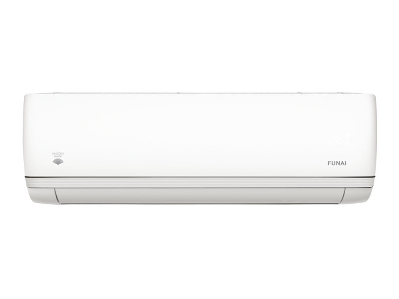 Funai Kadzoku Inverter RAC-I-KD75HP.D03 внутренний блок — вид спереди, горизонтальный корпус белого цвета