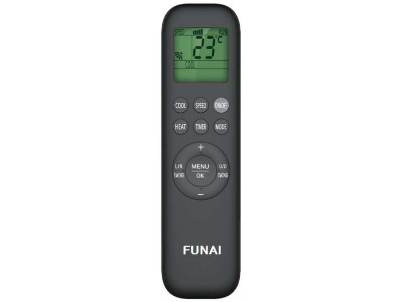Пульт Funai RAC-I-SG30HP.D04 — ЖК-дисплей, кнопки COOL/HEAT/SPEED/TIMER/MODE