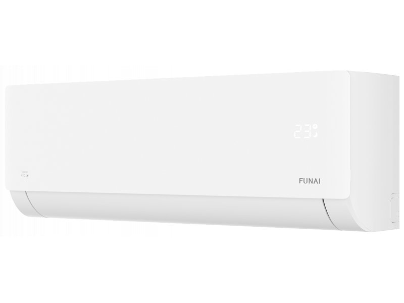 Funai Sensei 2.0 RAC-SN25HP.D07 внутренний блок вид спереди-сбоку белый корпус воздухозаборные щели