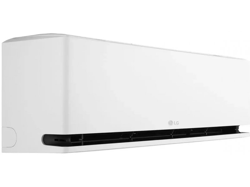 LG Deluxe Pro H09S1D боковой профиль внутреннего блока — изогнутая форма корпуса и чёрная передняя панель