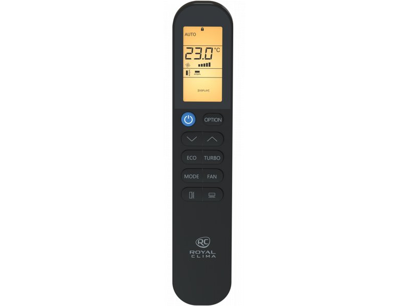 Royal Clima Attica Nero RC-AN35HN пульт управления — LCD-дисплей, кнопки режимов, температуры, скорости вентилятора