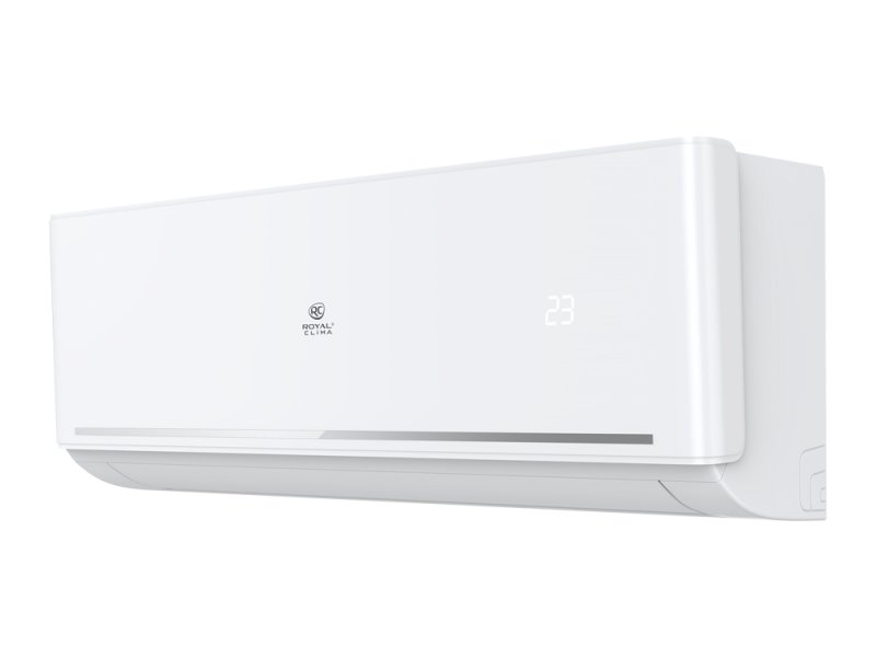 Royal Clima RC-FC70HN &mdash; боковой профиль внутреннего блока, контуры корпуса, дисплей 23 &deg;C