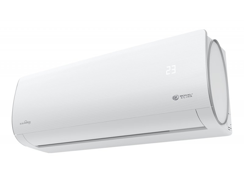 Royal Clima RCI-AR22HN перспективный вид с выступающей круглой панелью управления, угол установки на стене