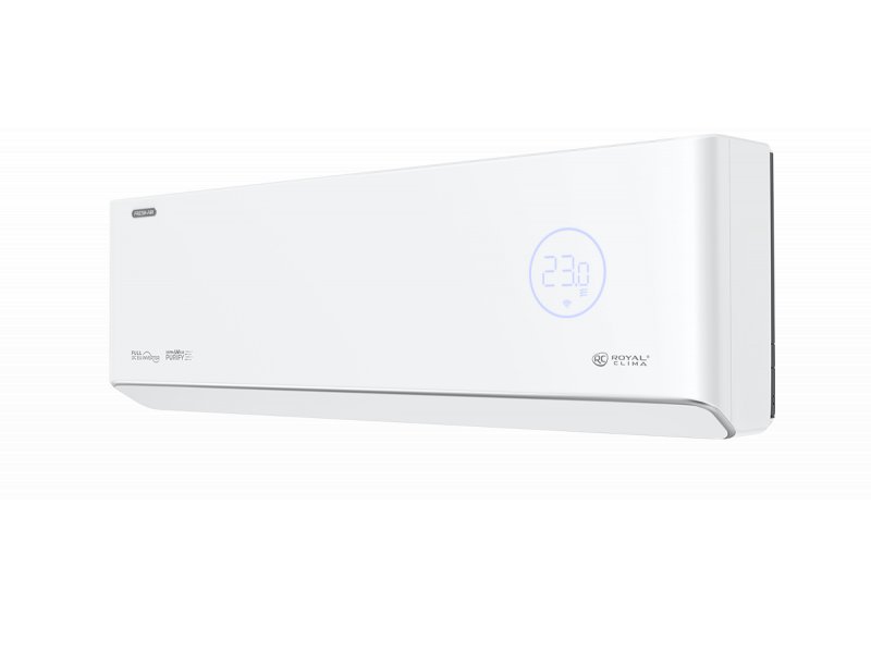 Royal Clima RCI-RF40HN вид под углом округлые формы корпуса цифровая панель управления