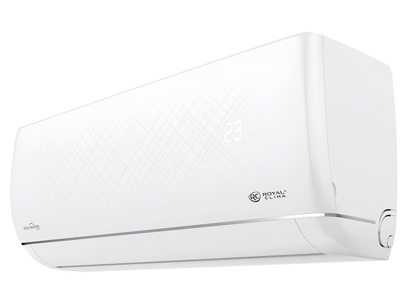 Royal Clima RCI-RND24HN вид под углом закруглённая форма корпуса дренажные отверстия управляющие элементы