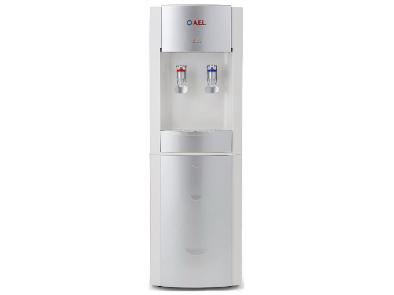 AEL LD-AEL-28 напольный кулер белый с серебристыми панелями, два крана, вид спереди