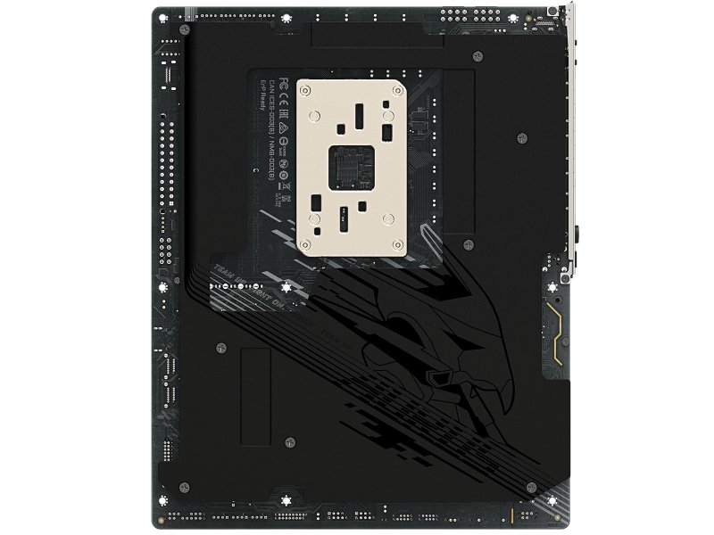 Gigabyte X870E Aorus Pro X3D вид платы сзади — текстолит, сокет AM5, монтажные отверстия