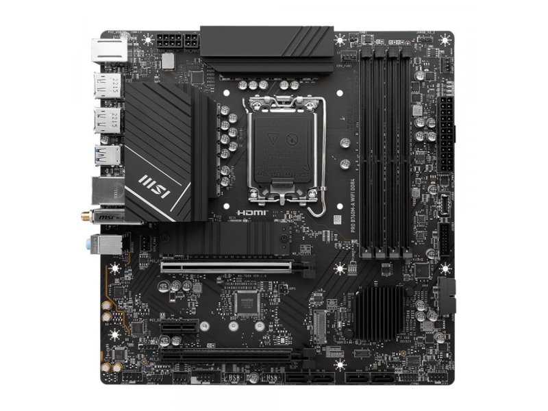MSI PRO B760M-A WIFI DDR4 вид сверху &mdash; сокет LGA 1700, слоты памяти и разъёмы M.2