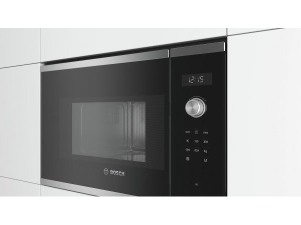 Bosch BFL524MS0 встраиваемая микроволновая печь открытая дверца чёрная панель управления