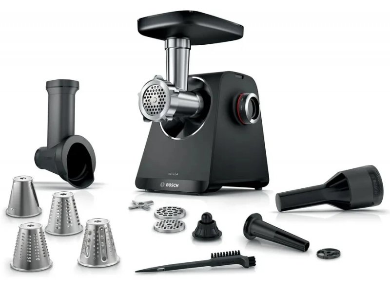 Насадки в комплекте Bosch MFWS640B &mdash; кеббе, колбасная, тёрка, овощерезка
